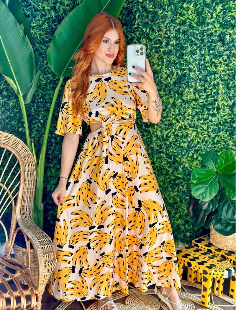 FARM MIDI BOSSA BANANA DRESS